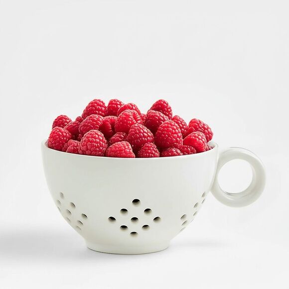 Crate & Barrel Berry Colander Mug Stoneware Strainer Scandinavian Kitchen Decor - Picture 1 of 3
